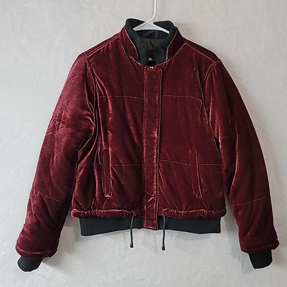 Rue 21 Burgundy Velvet Bomber Jacket Junior Size Small Winter Velor Coat